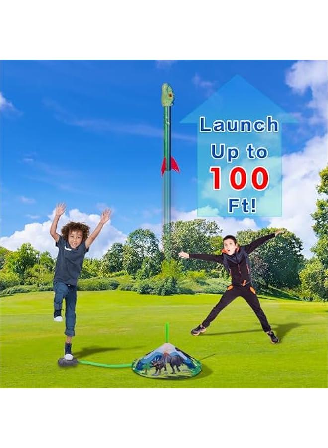 Dinosaur Toy Rocket Launcher for Kids - Launch Up to 100 Ft, 4 Rockets, Outdoor Outside Toys for Kids, Dinosaur Toys, Birthday Gifts for 3 4 5 6 7 8-12 Year Old Boys Girls - Image 2