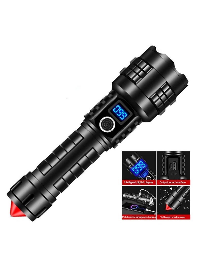 Generic Strong flashlight P70 power Display Flashlight Outdoor Long Range High Power Aluminum Alloy Strong Light Flashlight Power Bank 5000mah with Breakable window safty hammer waterproof  - Image 2