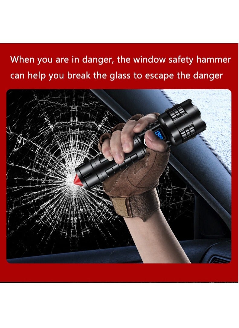 Generic Strong flashlight P70 power Display Flashlight Outdoor Long Range High Power Aluminum Alloy Strong Light Flashlight Power Bank 5000mah with Breakable window safty hammer waterproof  - Image 3