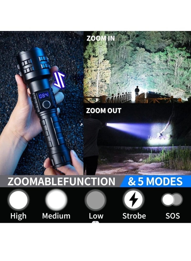 Generic Strong flashlight P70 power Display Flashlight Outdoor Long Range High Power Aluminum Alloy Strong Light Flashlight Power Bank 5000mah with Breakable window safty hammer waterproof  - Image 4
