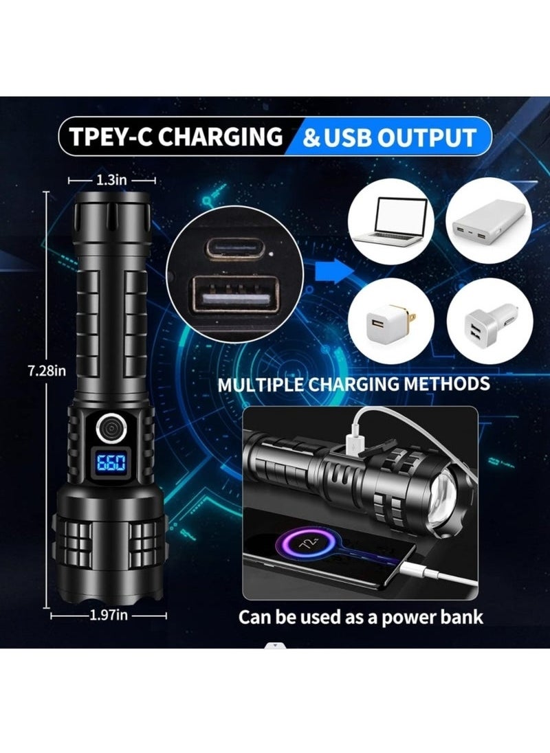 Generic Strong flashlight P70 power Display Flashlight Outdoor Long Range High Power Aluminum Alloy Strong Light Flashlight Power Bank 5000mah with Breakable window safty hammer waterproof  - Image 5