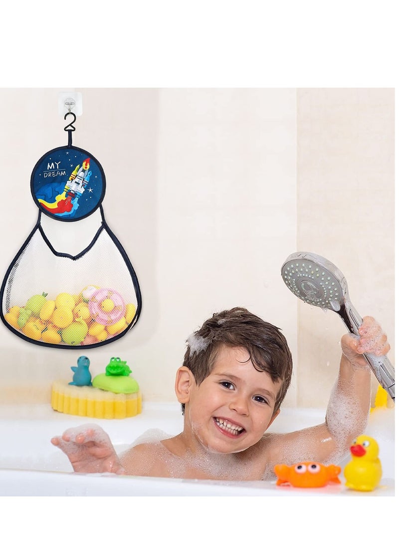 Excefore 2 Pack Bathroom Hanging Toys Storage Bag, Baby Bath Toy Organizer Hanging Bath Toy Storage, with Hooks, Large Capacity Bath Toy Mesh Bag, Rocket and Zebra  - Image 3