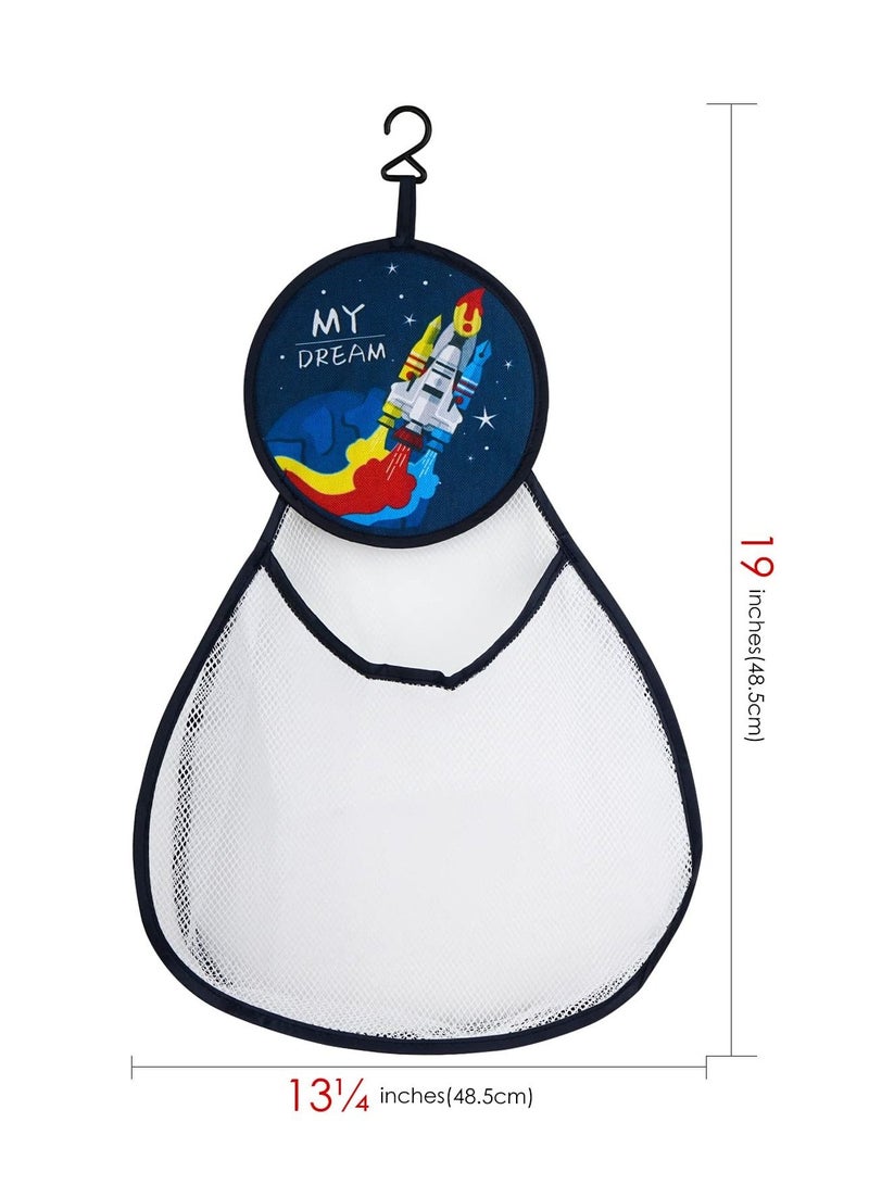 Excefore 2 Pack Bathroom Hanging Toys Storage Bag, Baby Bath Toy Organizer Hanging Bath Toy Storage, with Hooks, Large Capacity Bath Toy Mesh Bag, Rocket and Zebra  - Image 5