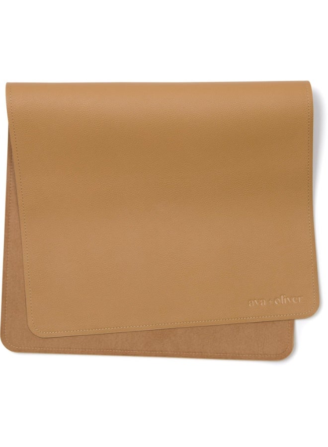 Ava + Oliver Vegan Leather Baby Changing Mat (16 X 30 in) - Multipurpose Wipeable and Portable Diaper Mat - Foldable for Travel (Tan) - Image 1