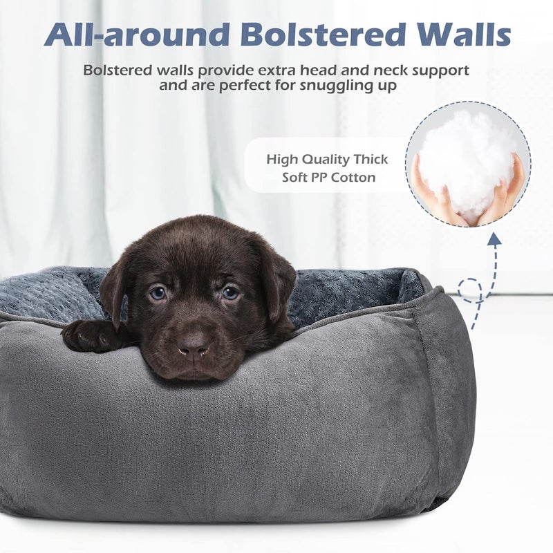 Rectangle Orthopedic Dog Sofa Bed for Large, Medium, Small Dogs - Soft Calming Washable Puppy Bed, Durable Pet Cuddler With Anti-Slip Bottom (20'', Grey) - Image 2
