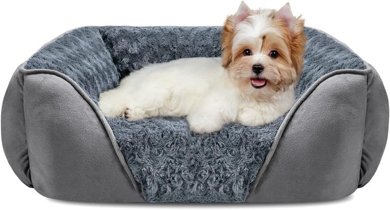 Rectangle Orthopedic Dog Sofa Bed for Large, Medium, Small Dogs - Soft Calming Washable Puppy Bed, Durable Pet Cuddler With Anti-Slip Bottom (20'', Grey) - Image 1