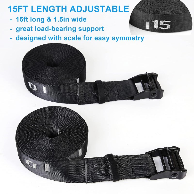 LENDZEE Wood Gymnastic Rings Straps 15ft Adjustable with Number Support 1543lbs Gym Rings Straps for Home Gym Training Workout Fitness Pull Ups Full Body Suspension(One Pair) - Image 2