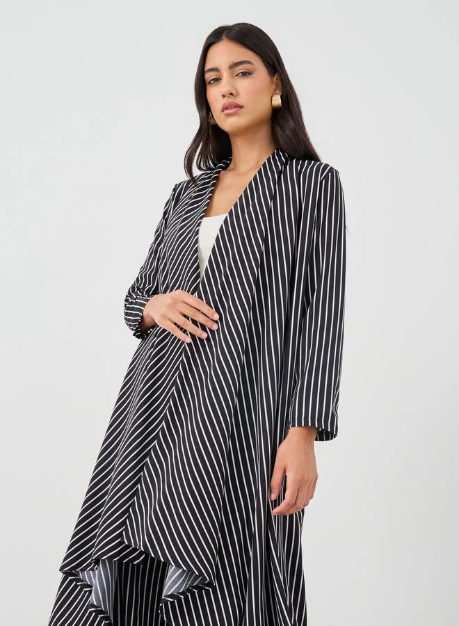 تايك تو Take Two Striped Open Front Kimono with Wide Leg Pants Set