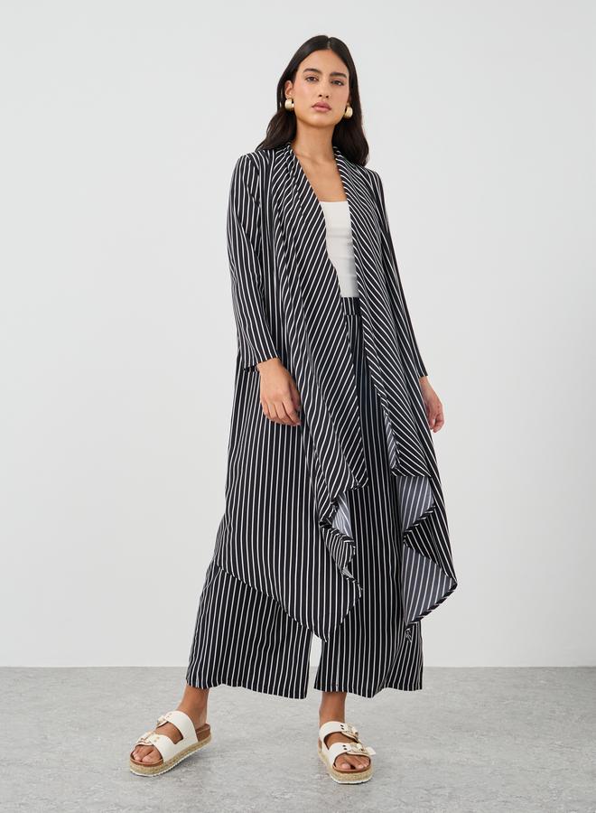 Take Two Striped Open Front Kimono with Wide Leg Pants Set - Image 3