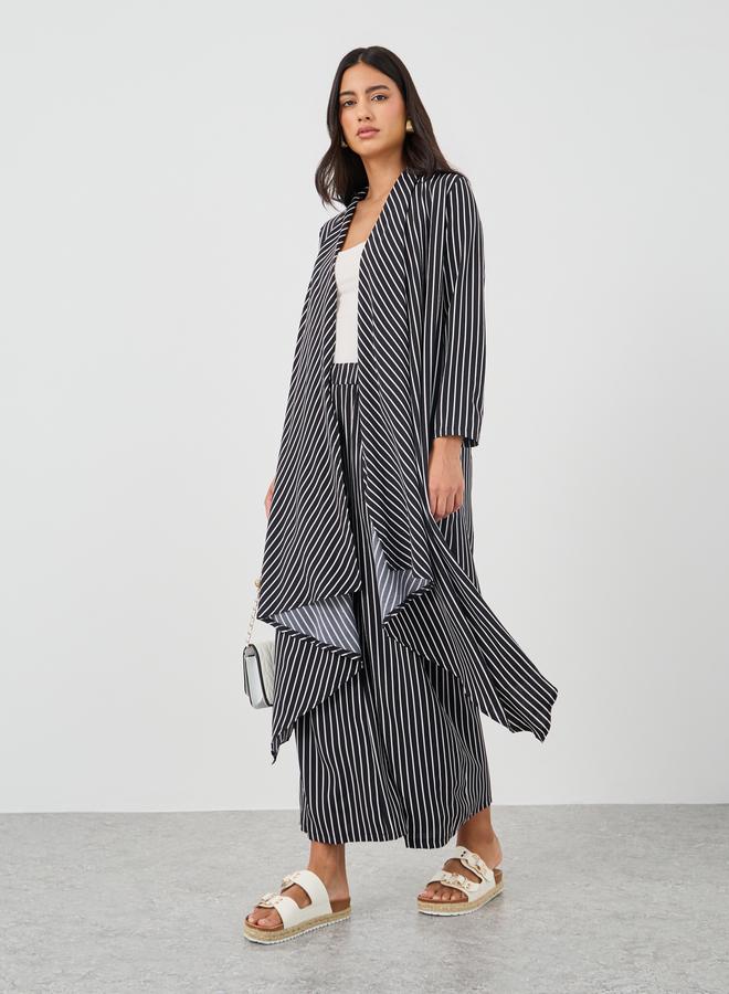 Take Two Striped Open Front Kimono with Wide Leg Pants Set - Image 1