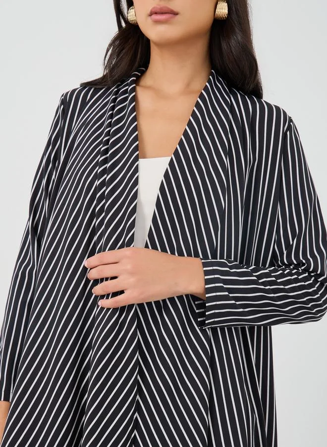 تايك تو Take Two Striped Open Front Kimono with Wide Leg Pants Set