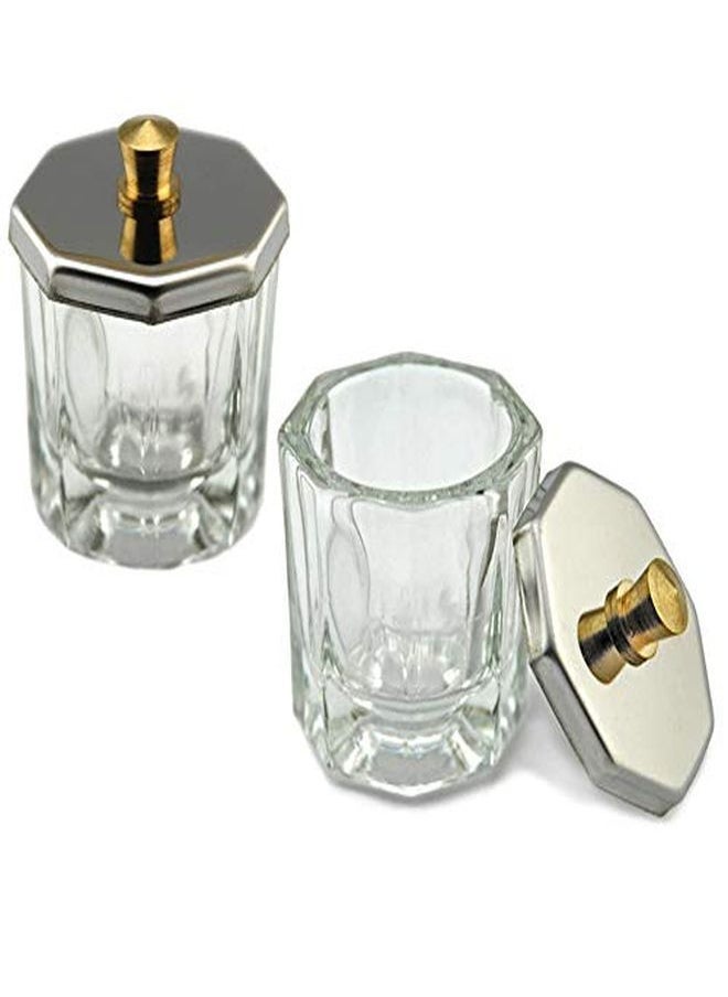 lasenersm - 2 Pieces Mini Glass Dappen Dish With Stainless Steel Lid Nail Art Acrylic Powder Nail Art Tools Glass Cup Glass Dappen Cup - Image 1