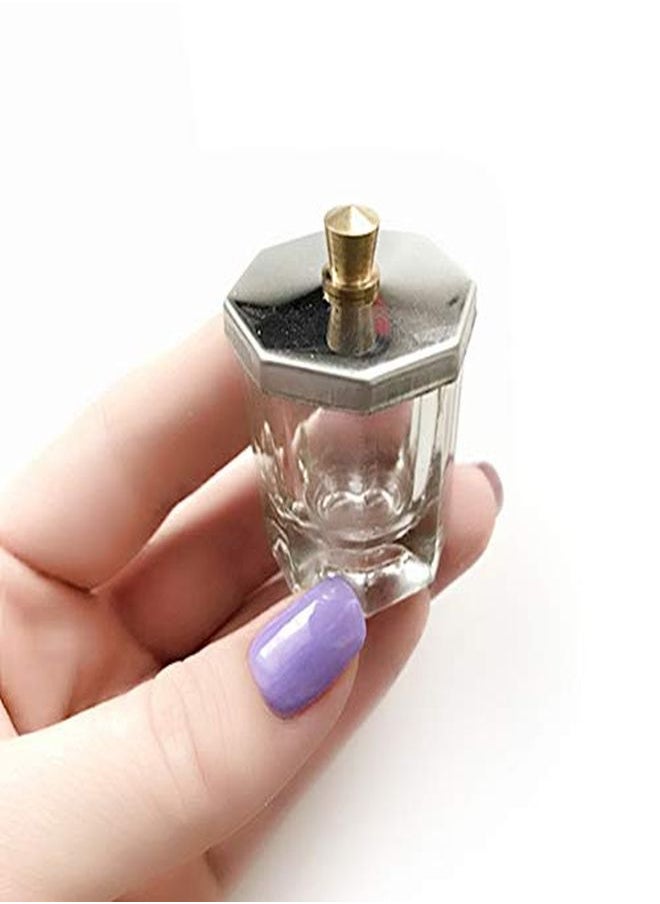 lasenersm - 2 Pieces Mini Glass Dappen Dish With Stainless Steel Lid Nail Art Acrylic Powder Nail Art Tools Glass Cup Glass Dappen Cup - Image 1