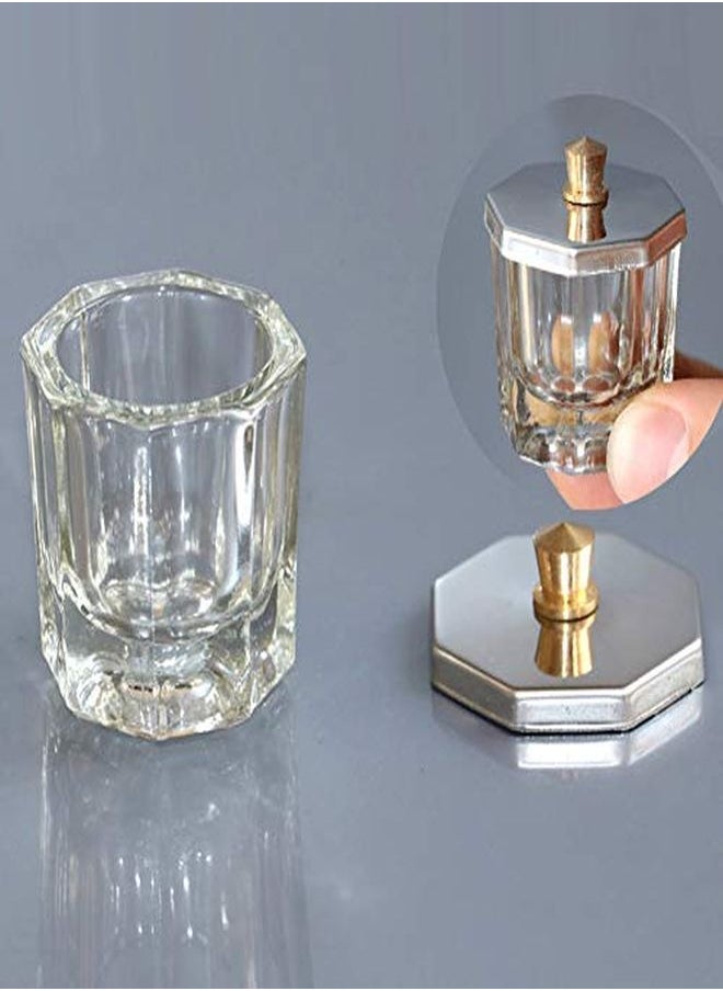 lasenersm - 2 Pieces Mini Glass Dappen Dish With Stainless Steel Lid Nail Art Acrylic Powder Nail Art Tools Glass Cup Glass Dappen Cup - Image 1