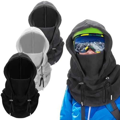 Velmitten 3 Pcs Over Helmet Balaclava Ski Mask Men Women Balaclava Windproof Fuzzy Face Mask Neck Warmer Scarf Helmet Hood(Polyester,Black, Dark Grey,Light Grey) - Image 1