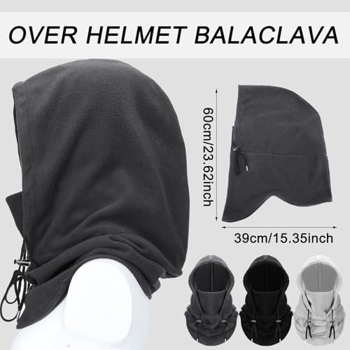 Velmitten 3 Pcs Over Helmet Balaclava Ski Mask Men Women Balaclava Windproof Fuzzy Face Mask Neck Warmer Scarf Helmet Hood(Polyester,Black, Dark Grey,Light Grey) - Image 2