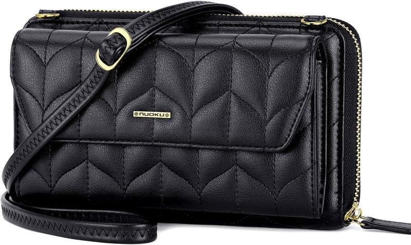 Nuoku Womens RFID Wallet Purse Wristlet Crossbody Clutch with Zip Around 2 Strap - Image 1
