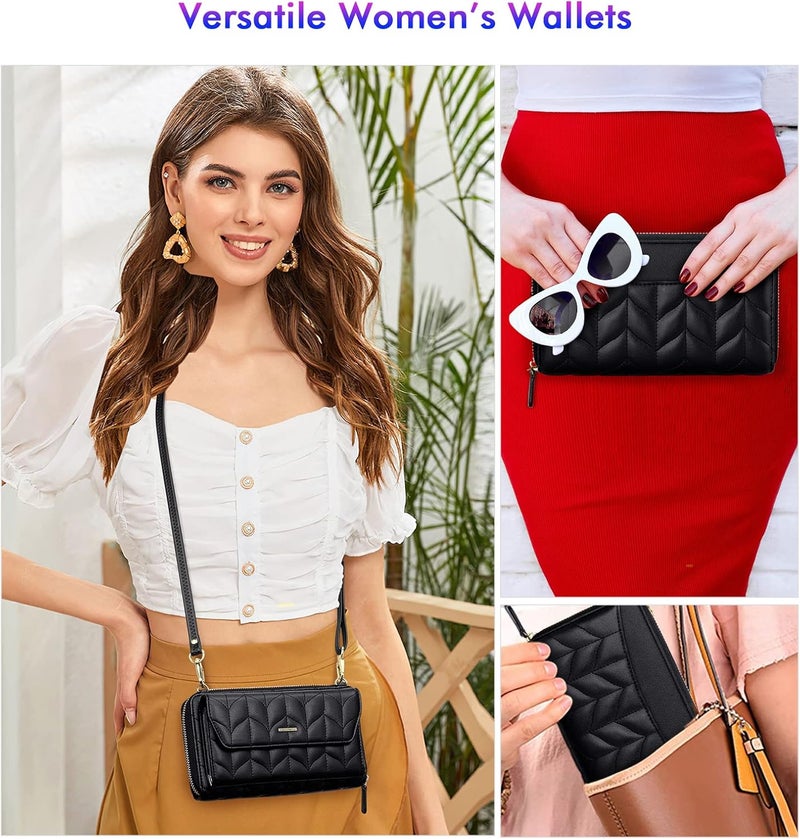 Nuoku Womens RFID Wallet Purse Wristlet Crossbody Clutch with Zip Around 2 Strap - Image 2