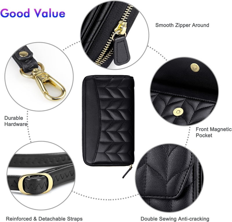 Nuoku Womens RFID Wallet Purse Wristlet Crossbody Clutch with Zip Around 2 Strap - Image 5