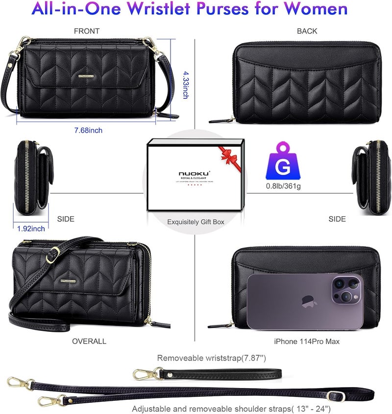 Nuoku Womens RFID Wallet Purse Wristlet Crossbody Clutch with Zip Around 2 Strap - Image 4
