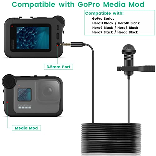 weishan Media Mod Mic for GoPro HERO11 10 9 Black Action Camera, Lavalier Lapel Videomic Clip-on Microphone Compatible with GoPro Pro 3.5mm Mic Adapter for Vlogging, 5ft - Image 2