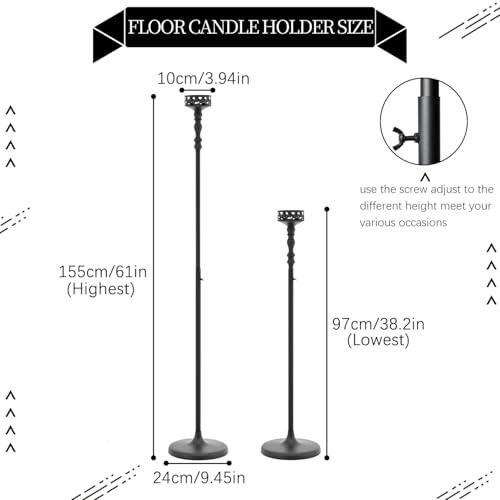 VINCIGANT Floor Candle Holder Centerpieces for Tables,3Pcs Black Candle Holder for Pillar Candles Matte Metal Candlestick Set for Wedding Party Home Candles Holder for Ceremony Mantel Decor (Adjustable Height - Image 4