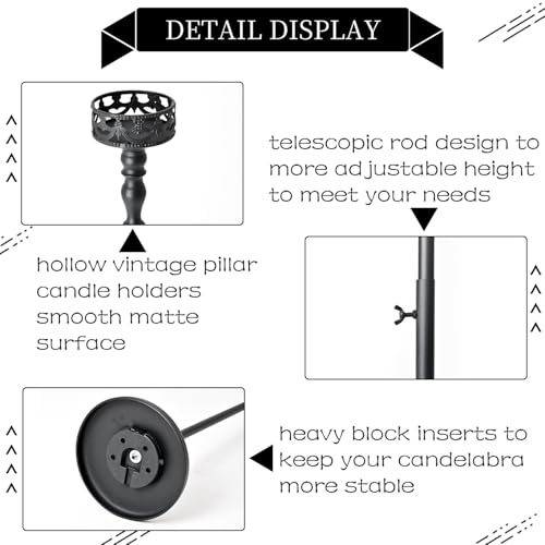 VINCIGANT Floor Candle Holder Centerpieces for Tables,3Pcs Black Candle Holder for Pillar Candles Matte Metal Candlestick Set for Wedding Party Home Candles Holder for Ceremony Mantel Decor (Adjustable Height - Image 5