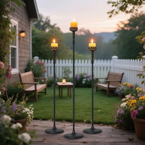 VINCIGANT Floor Candle Holder Centerpieces for Tables,3Pcs Black Candle Holder for Pillar Candles Matte Metal Candlestick Set for Wedding Party Home Candles Holder for Ceremony Mantel Decor (Adjustable Height - Image 2