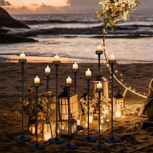 VINCIGANT Floor Candle Holder Centerpieces for Tables,3Pcs Black Candle Holder for Pillar Candles Matte Metal Candlestick Set for Wedding Party Home Candles Holder for Ceremony Mantel Decor (Adjustable Height - Image 3