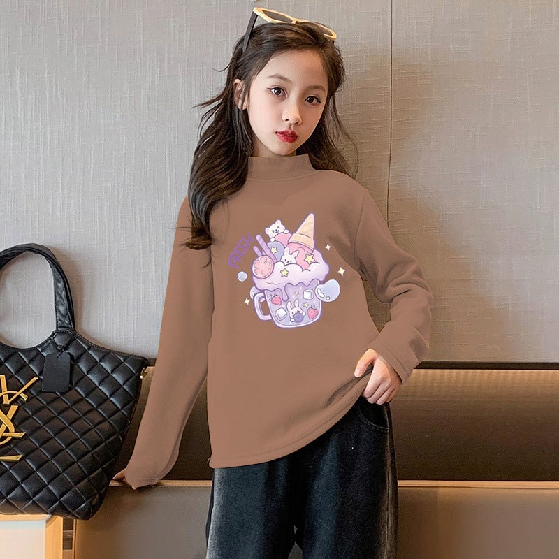 Y2304# Girls Velvet Long Sleeve Joker T-Shirt Children Joker Coat Baby Base Shirt Tide T - Image 1