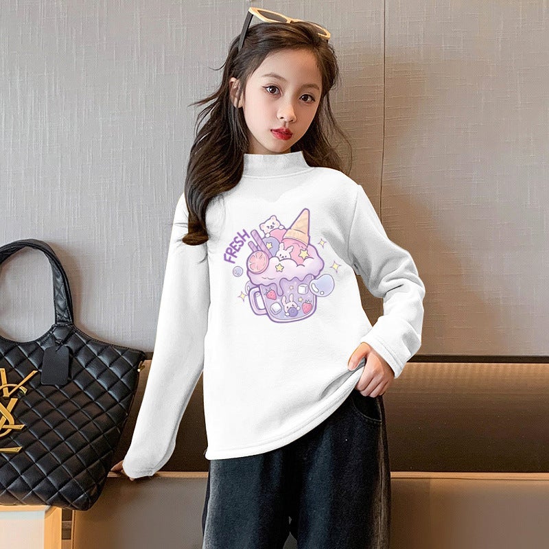 Y2304# Girls Velvet Long Sleeve Joker T-Shirt Children Joker Coat Baby Base Shirt Tide T - Image 3