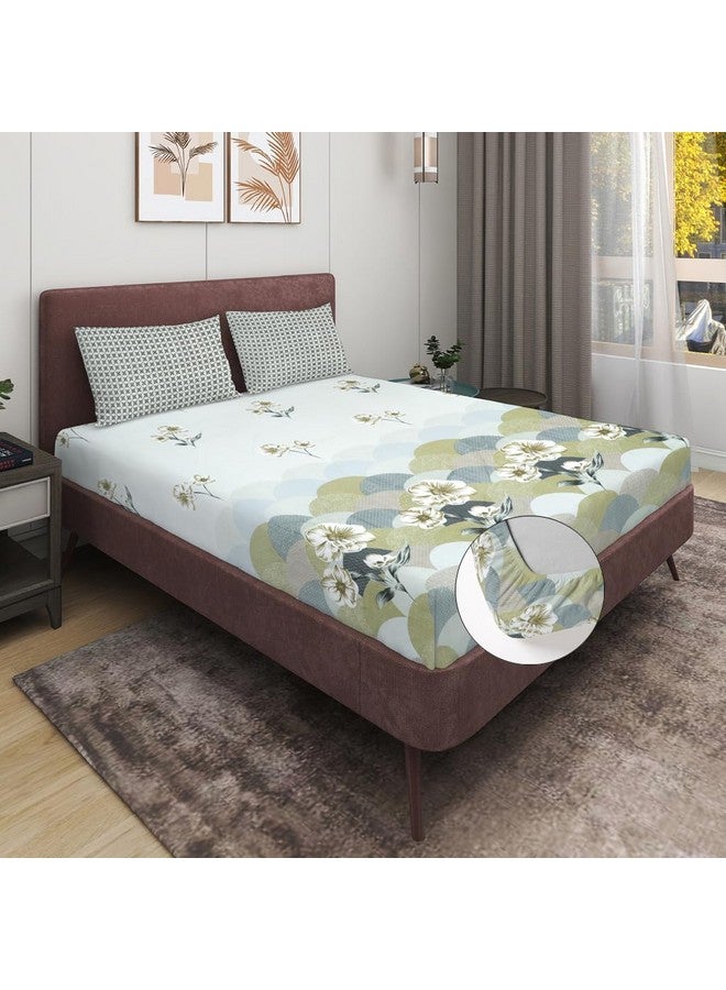 RD TREND® تقدم ملاءة سرير فاخرة من قطن جلاسي سوبر ناعمة 210 TC بحجم كينغ (78X72X8 بوصة) مع 2 غطاء وسادة (هينا فلورال، كينغ فيتد) - Image 1