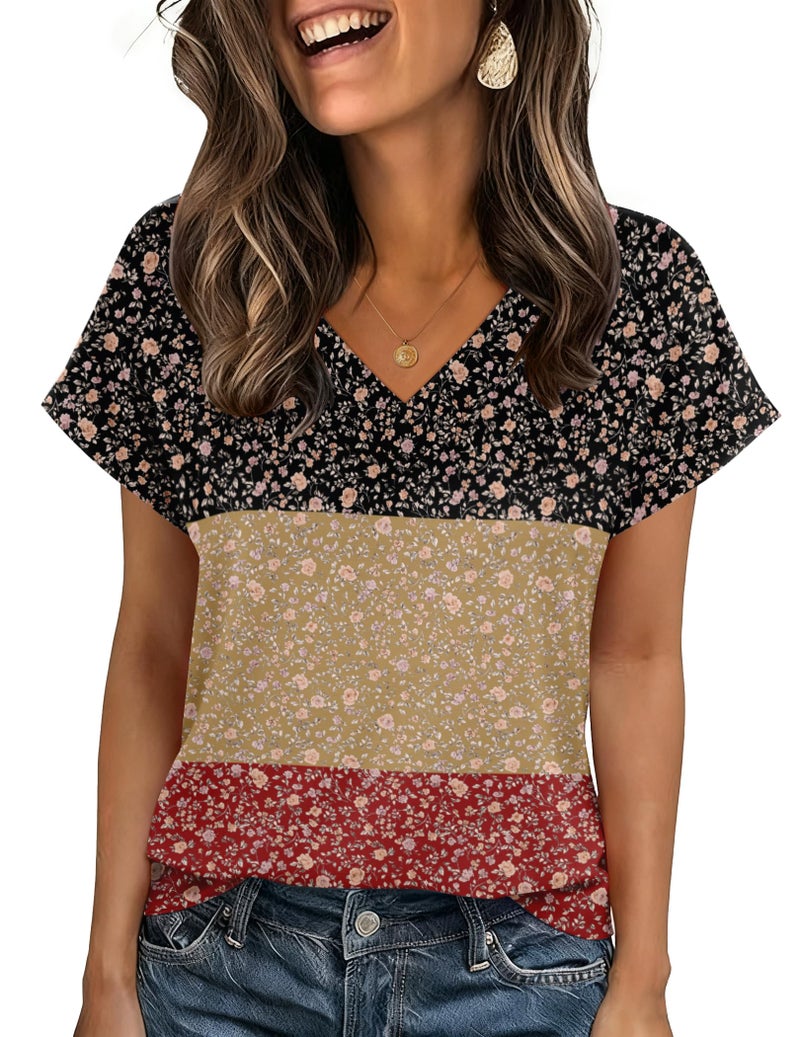 Zeagoo Women's Short Sleeve V Neck Tops Casual Summer T Shirts for Ladies Basic Tees Fashion Soft Tunic Boho Outfits M - Image 1