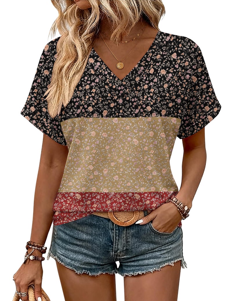 Zeagoo Women's Short Sleeve V Neck Tops Casual Summer T Shirts for Ladies Basic Tees Fashion Soft Tunic Boho Outfits M - Image 2