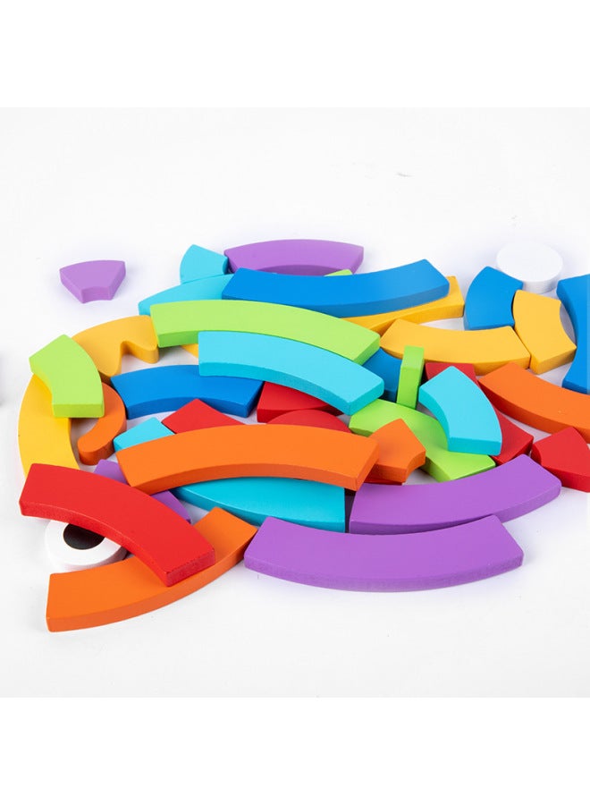 مكعبات بناء إبداعية بألوان قوس قزح وتنوير خيال الأطفال والتعليم المبكر لعبة ألغاز خشبية للتهجئة بين الوالدين والطفل - اللون: مكعبات بناء قوس قزح - Image 5