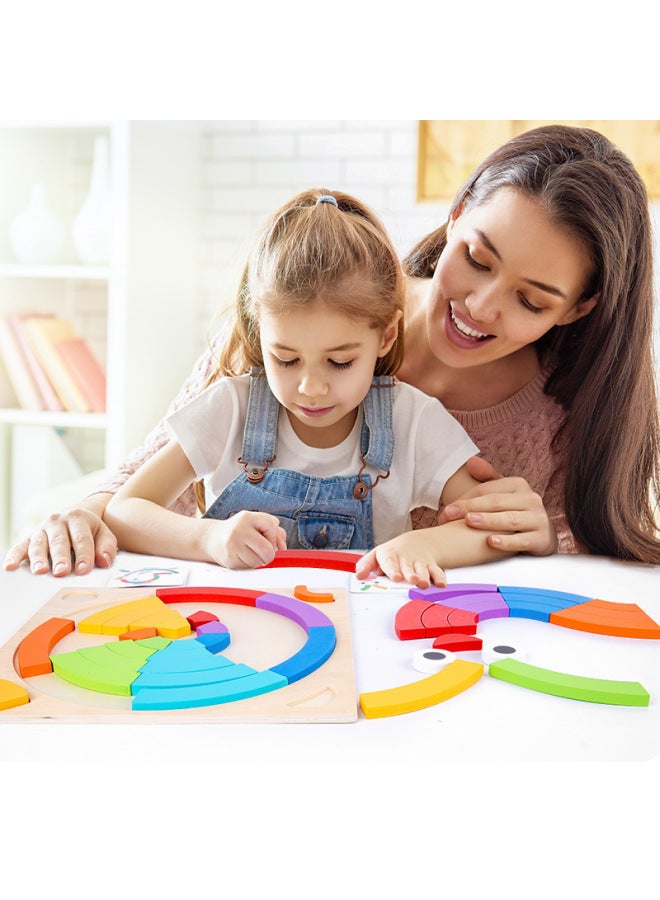 مكعبات بناء إبداعية بألوان قوس قزح وتنوير خيال الأطفال والتعليم المبكر لعبة ألغاز خشبية للتهجئة بين الوالدين والطفل - اللون: مكعبات بناء قوس قزح - Image 4