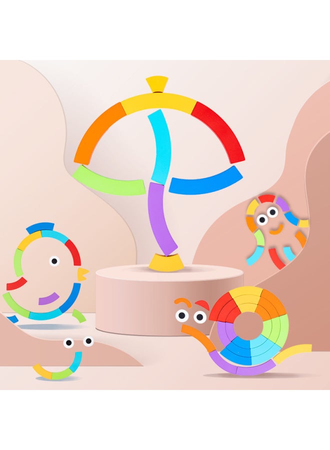 مكعبات بناء إبداعية بألوان قوس قزح وتنوير خيال الأطفال والتعليم المبكر لعبة ألغاز خشبية للتهجئة بين الوالدين والطفل - اللون: مكعبات بناء قوس قزح - Image 3