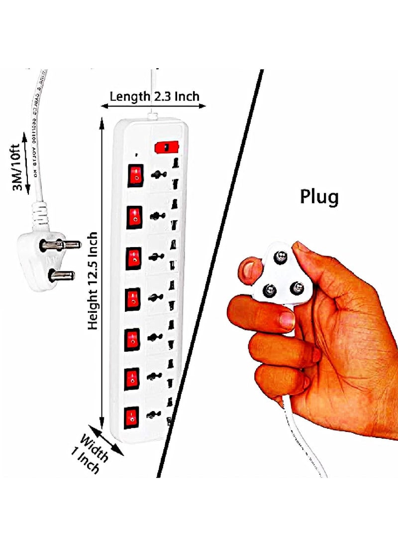yuvex Yuvex Ext77 Universal Sockets Strip LED Indicator 25 Meter 6 AMP 7 Socket Extension Boards White 3mtr 7 Socket 7 Switch with Over Load Fuse  - Image 3
