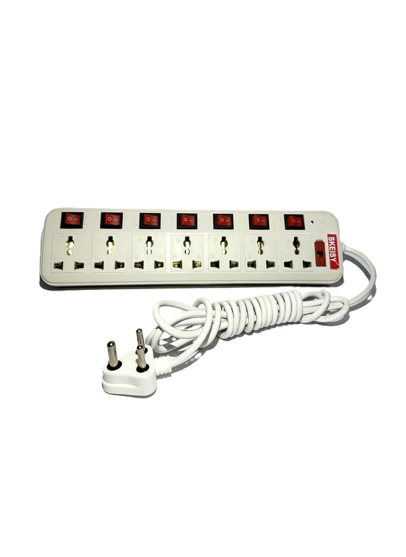 yuvex Yuvex Ext77 Universal Sockets Strip LED Indicator 25 Meter 6 AMP 7 Socket Extension Boards White 3mtr 7 Socket 7 Switch with Over Load Fuse  - Image 2