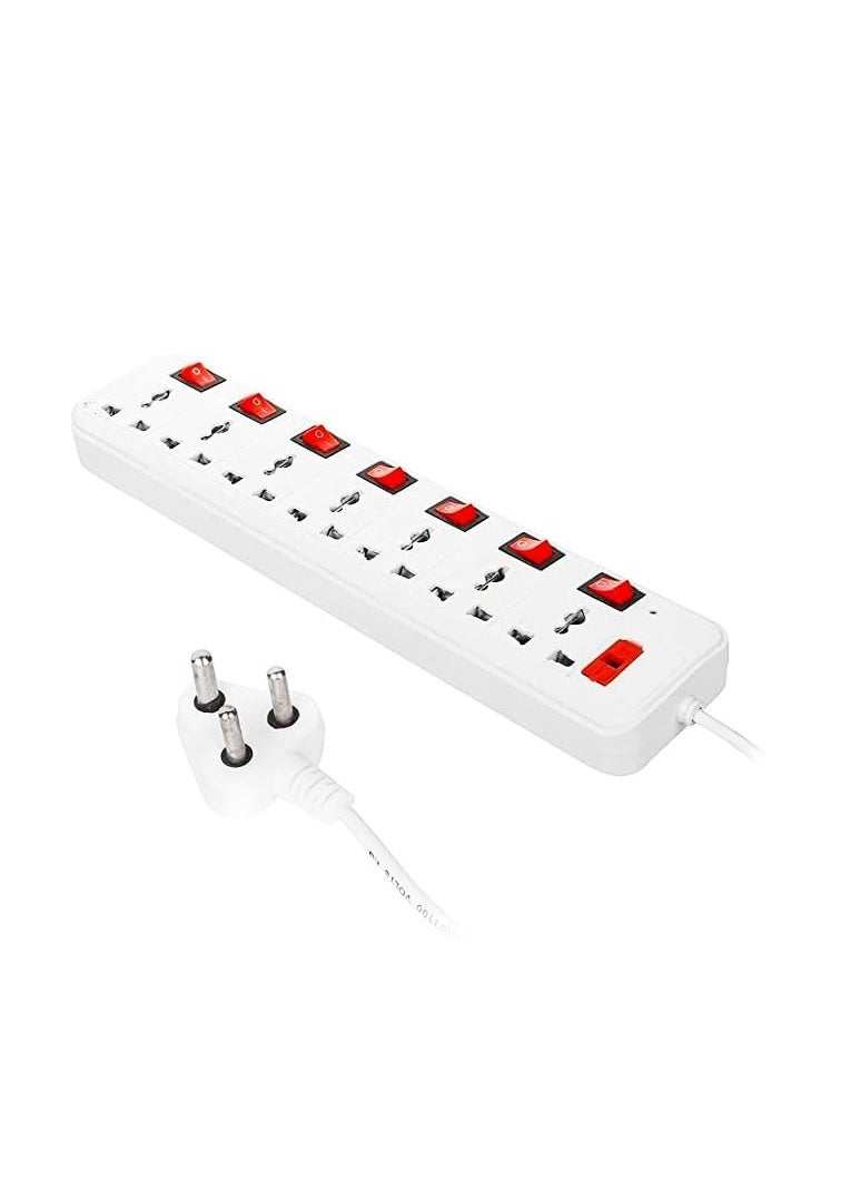 yuvex Yuvex Ext77 Universal Sockets Strip LED Indicator 25 Meter 6 AMP 7 Socket Extension Boards White 3mtr 7 Socket 7 Switch with Over Load Fuse  - Image 1