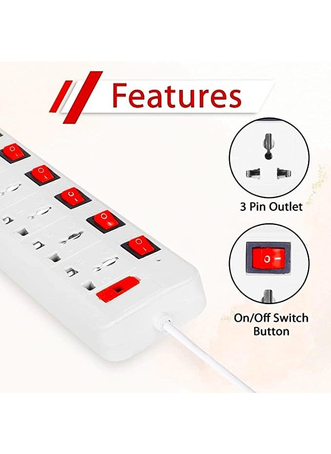 yuvex Yuvex Ext77 Universal Sockets Strip LED Indicator 25 Meter 6 AMP 7 Socket Extension Boards White 3mtr 7 Socket 7 Switch with Over Load Fuse  - Image 4