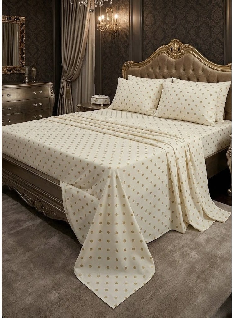 3-Piece 150 GSM Microfiber King Size Bed Sheet Set - Classic Polka Dot Print on Cream, Includes 1 Flat Sheet (270x250 CM) & 2 Pillowcases (50x75 CM) - Image 1