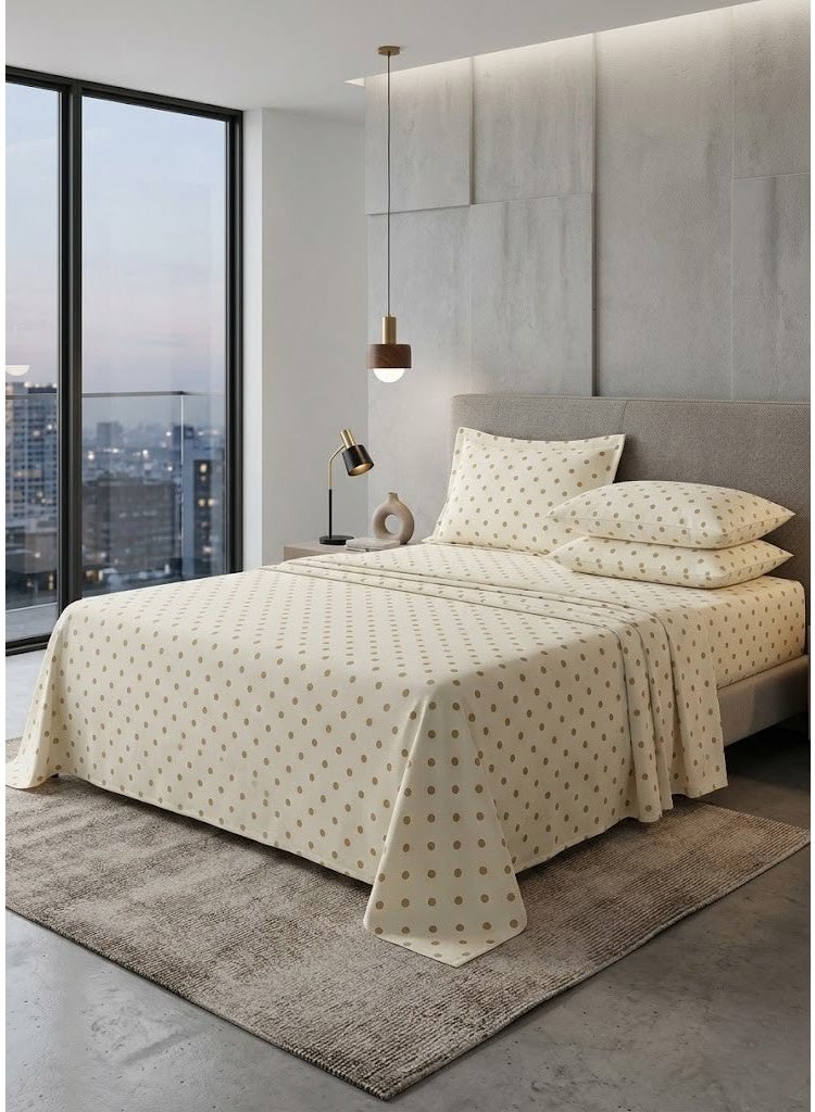 3-Piece 150 GSM Microfiber King Size Bed Sheet Set - Classic Polka Dot Print on Cream, Includes 1 Flat Sheet (270x250 CM) & 2 Pillowcases (50x75 CM) - Image 2