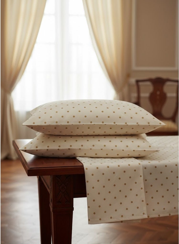 3-Piece 150 GSM Microfiber King Size Bed Sheet Set - Classic Polka Dot Print on Cream, Includes 1 Flat Sheet (270x250 CM) & 2 Pillowcases (50x75 CM) - Image 3