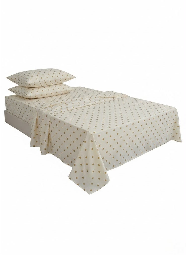 3-Piece 150 GSM Microfiber King Size Bed Sheet Set - Classic Polka Dot Print on Cream, Includes 1 Flat Sheet (270x250 CM) & 2 Pillowcases (50x75 CM) - Image 4