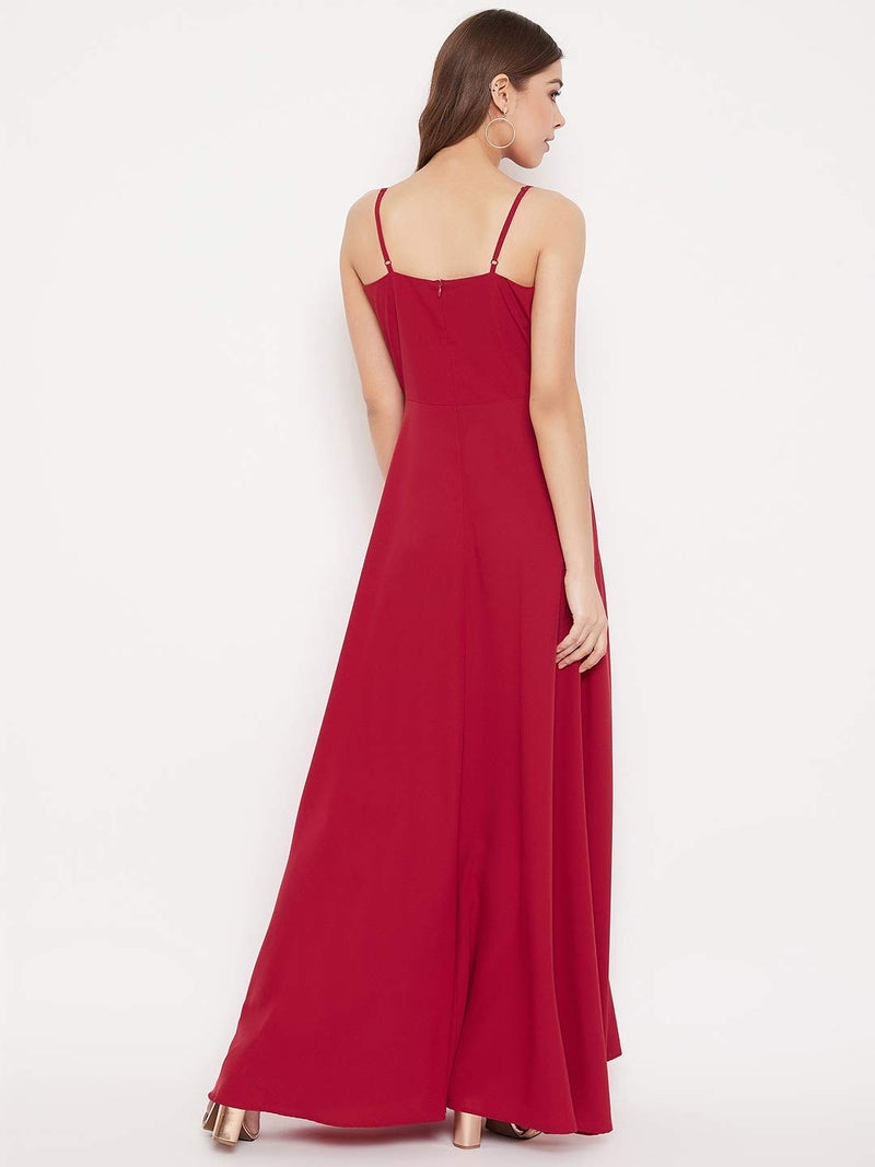 Berrylush Red Solid V Neck Maxi Dress_Red_Small - Image 3