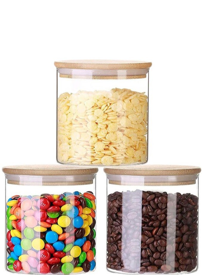 1Chase Set of 3 - 500 ML Borosilicate Glass Food  Storage Jar With Bamboo Lid , Stackable storage jars for Candy Cookie Rice Sugar Flour Pasta Nuts - Image 1