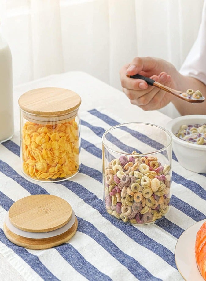1Chase Set of 3 - 500 ML Borosilicate Glass Food  Storage Jar With Bamboo Lid , Stackable storage jars for Candy Cookie Rice Sugar Flour Pasta Nuts - Image 2