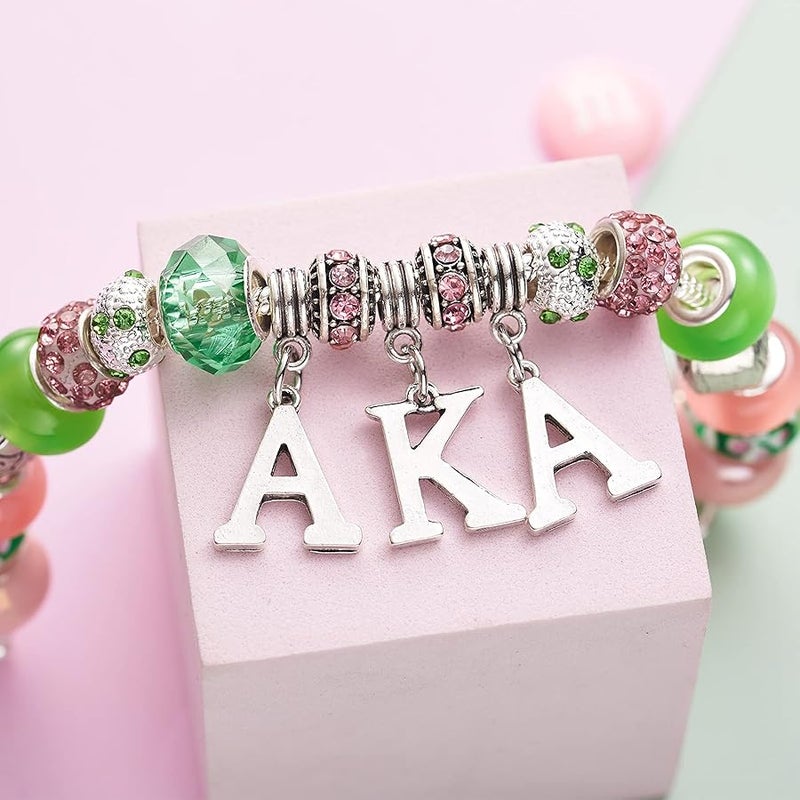 Melix Home AKA Sorority Gifts for Women Paraphernalia Sorority Bracelet Pink and Green Jewelry Greek Crystal Charm, Medium, Metal, zinc alloy - Image 4