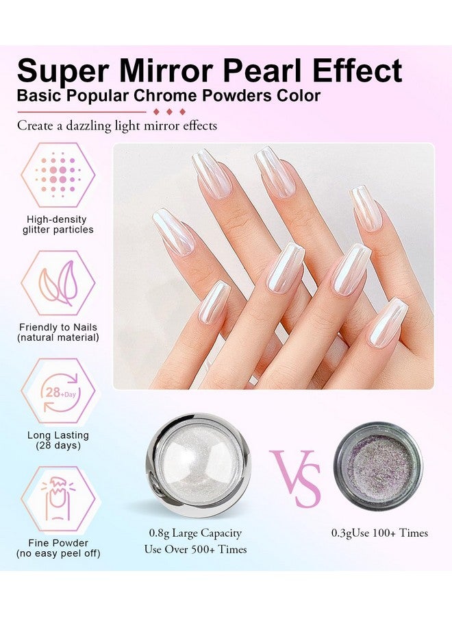 BISHENGYF Pearl Chrome Nail Powder:【Super Mirror Effect】White Pearl Chrome Nail Powder Ice Transparent Aurora Chrome Nail Powder For Nails Art Diy - Image 4